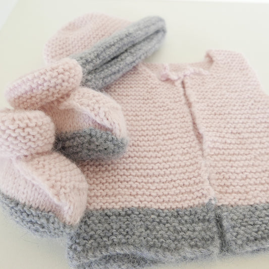 Knitted Vest and Bootie and Bonnet Set in Sweetie
