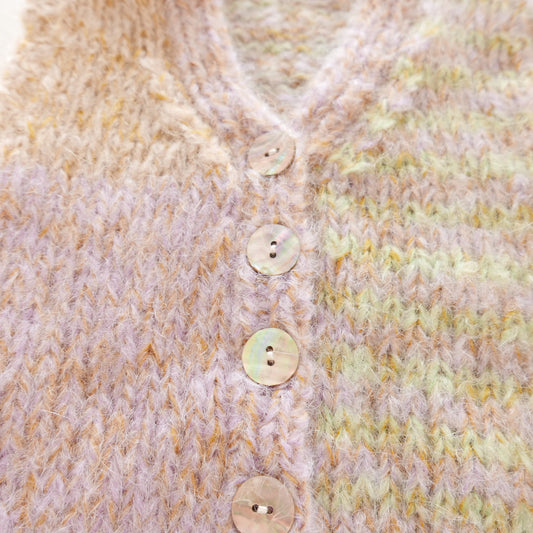 Hand knitted vest - Lilac + Mint