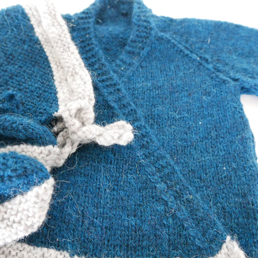 Cross Over Cardigan Set with Booties and Beanie