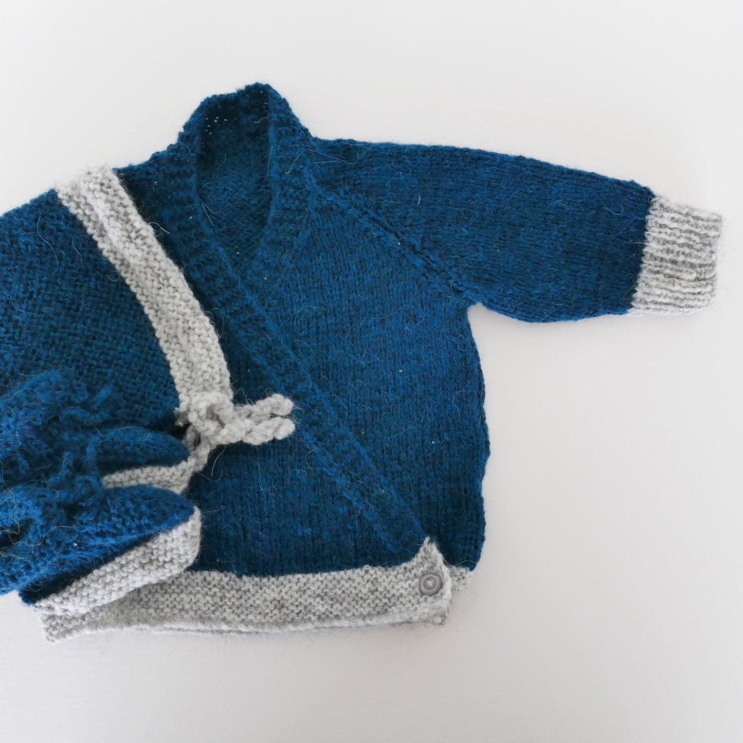 Cross Over Cardigan Set with Booties and Beanie