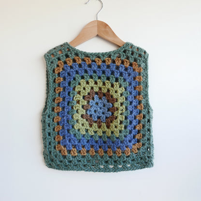 Granny Square Crochet Vest - Moss