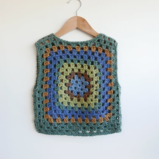 Granny Square Crochet Vest - Moss