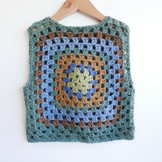 Granny Square Crochet Vest - Moss