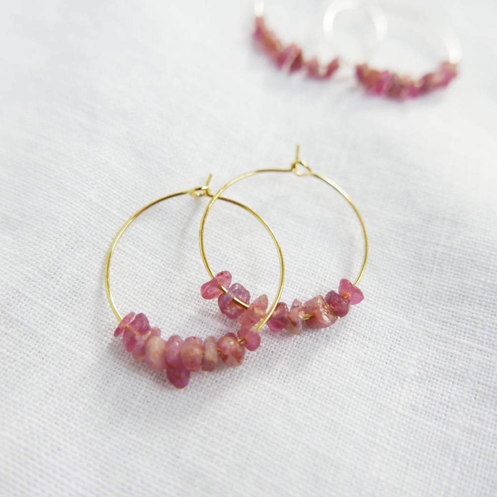 Goodheart Hoops Gemstone - Pink Tourmaline