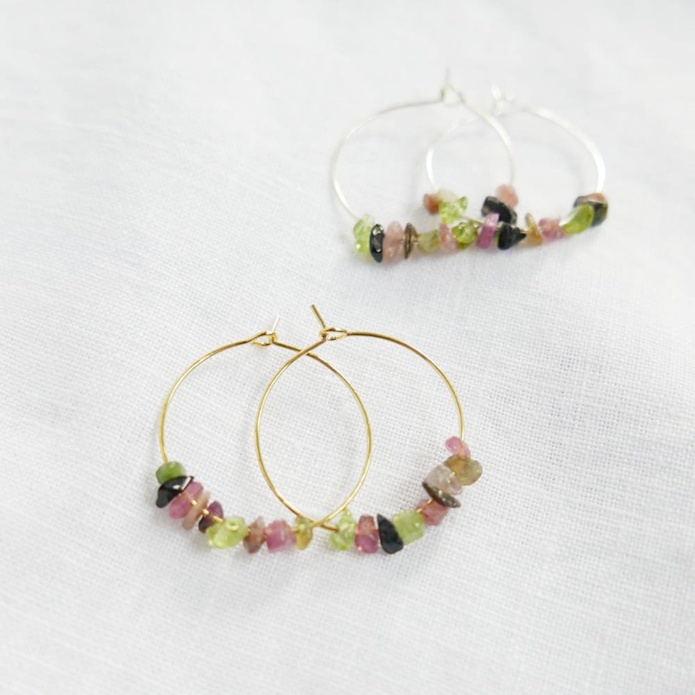 Goodheart Hoops Gemstone - Tourmaline