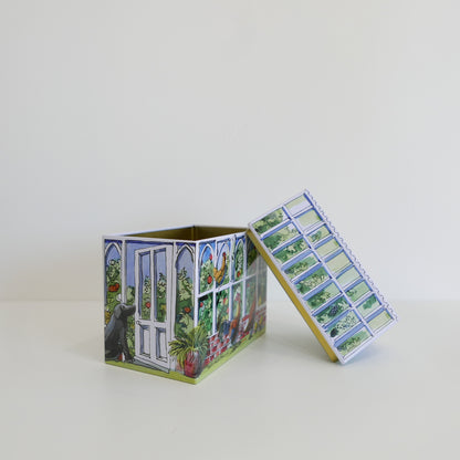 Decorative box with garden-themed design