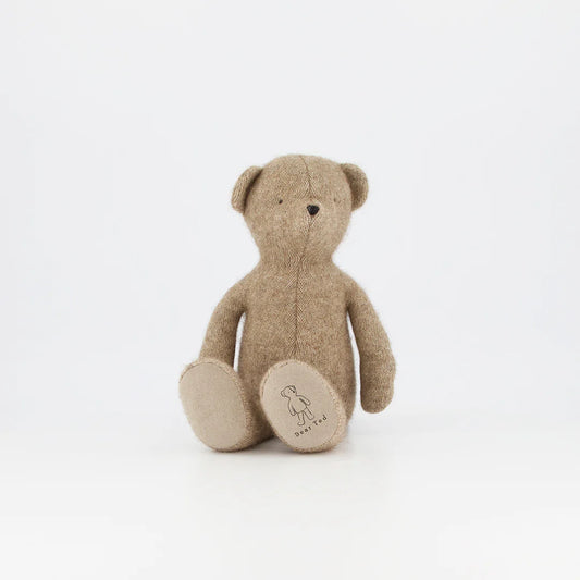 Large Ted Cedar, a handcrafted brown teddy bear, ideal for children’s snuggling, gift giving, and nursery decor, isolated on white