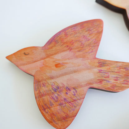 Wooden Bird Wall Art - Hand Painted