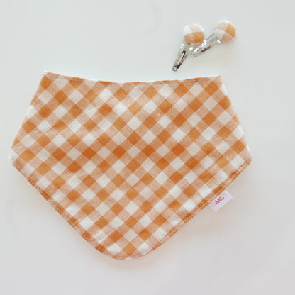 Making Good - Bib and Hair Clip Set in Orange Gingham