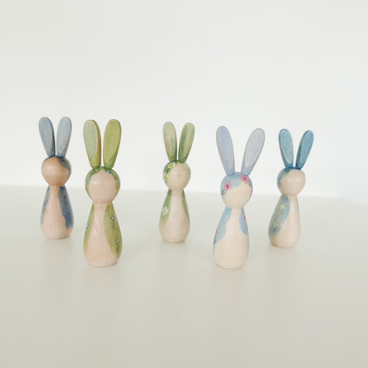 Hand Painted Rabbits - Blues + Greens