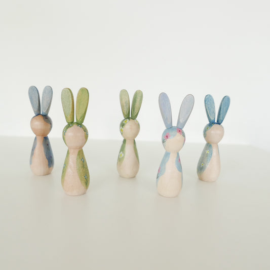 Hand Painted Rabbits - Blues + Greens