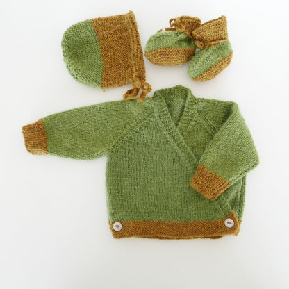 Cross Over Cardigan Set with Booties and Bonnet