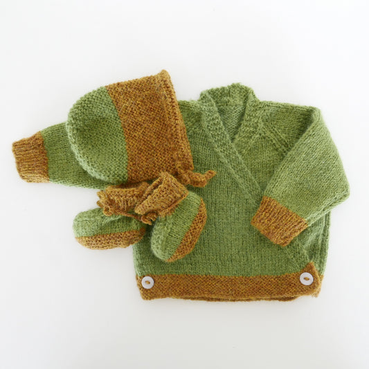 Cross Over Cardigan Set with Booties and Bonnet