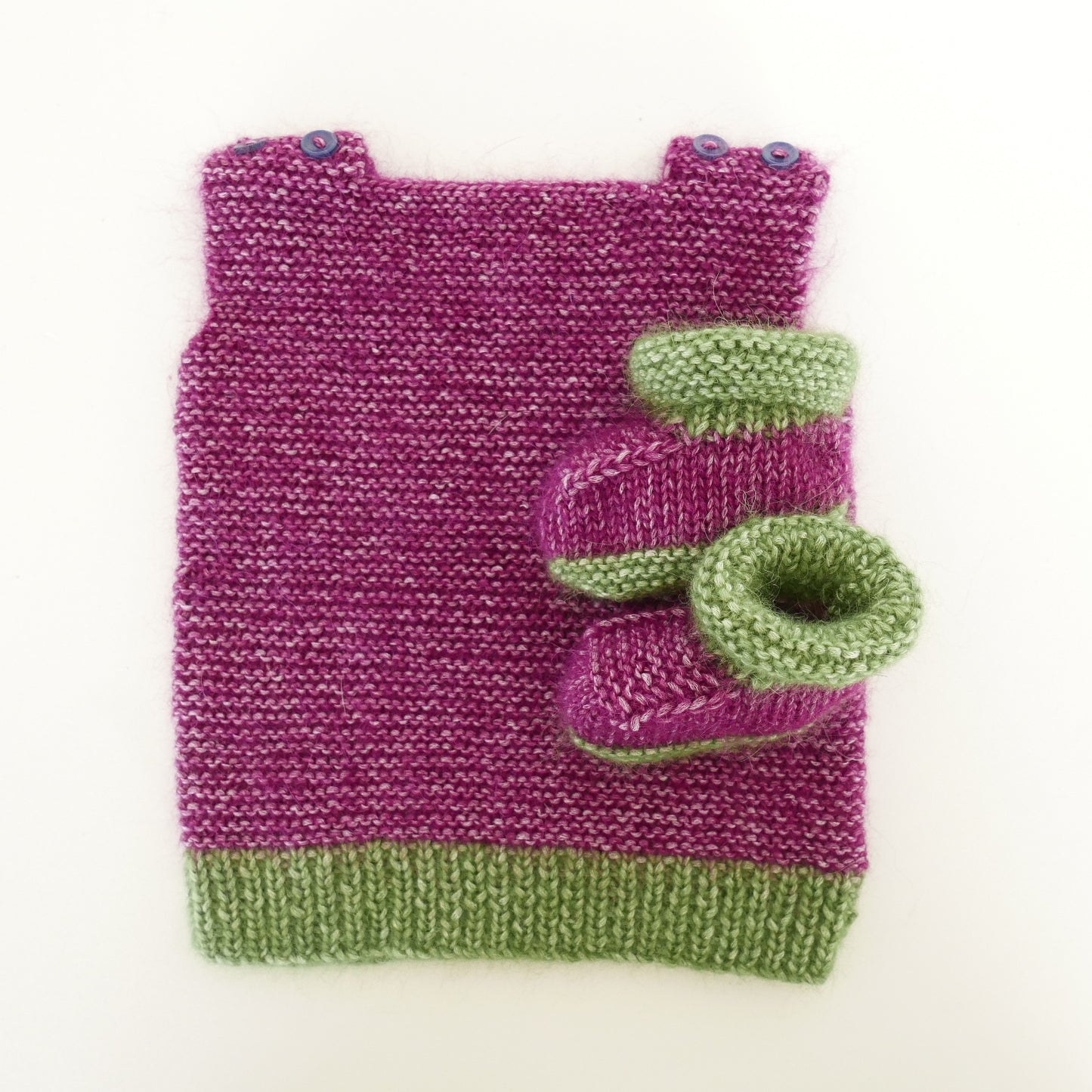 Knitted Vest and Booties set in Grape + Pumpkin Seed