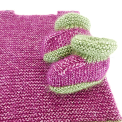 Knitted Vest and Booties set in Grape + Pumpkin Seed