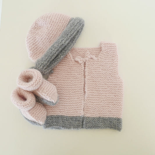 Knitted Vest and Bootie and Bonnet Set in Sweetie