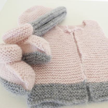 Knitted Vest and Bootie and Bonnet Set in Sweetie