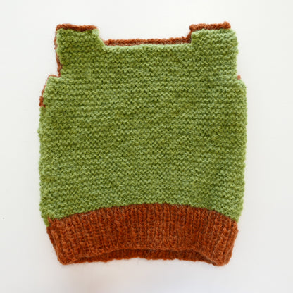 Knitted Vest, Bonnet and Booties in Moss + Rust