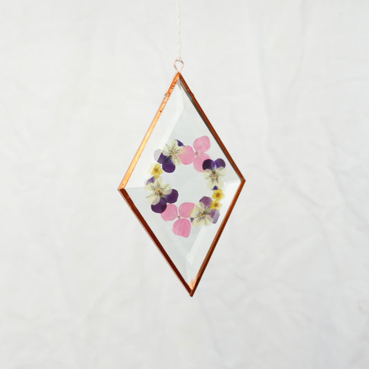 Pressed Flower Suncatcher - Viola and Blossoms