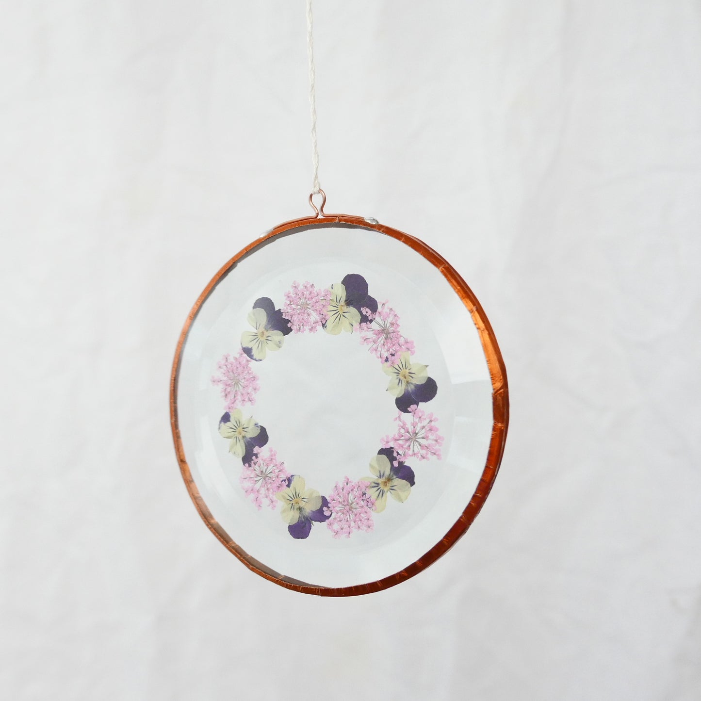 Pressed Flower Suncatcher - Viola + Queen Anne's lace