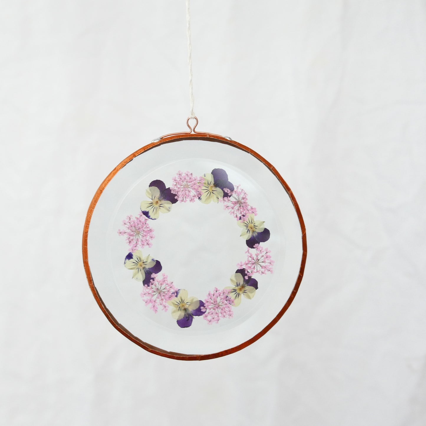Pressed Flower Suncatcher - Viola + Queen Anne's lace