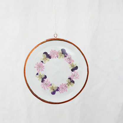Pressed Flower Suncatcher - Viola + Queen Anne's lace