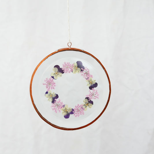 Pressed Flower Suncatcher - Viola + Queen Anne's lace