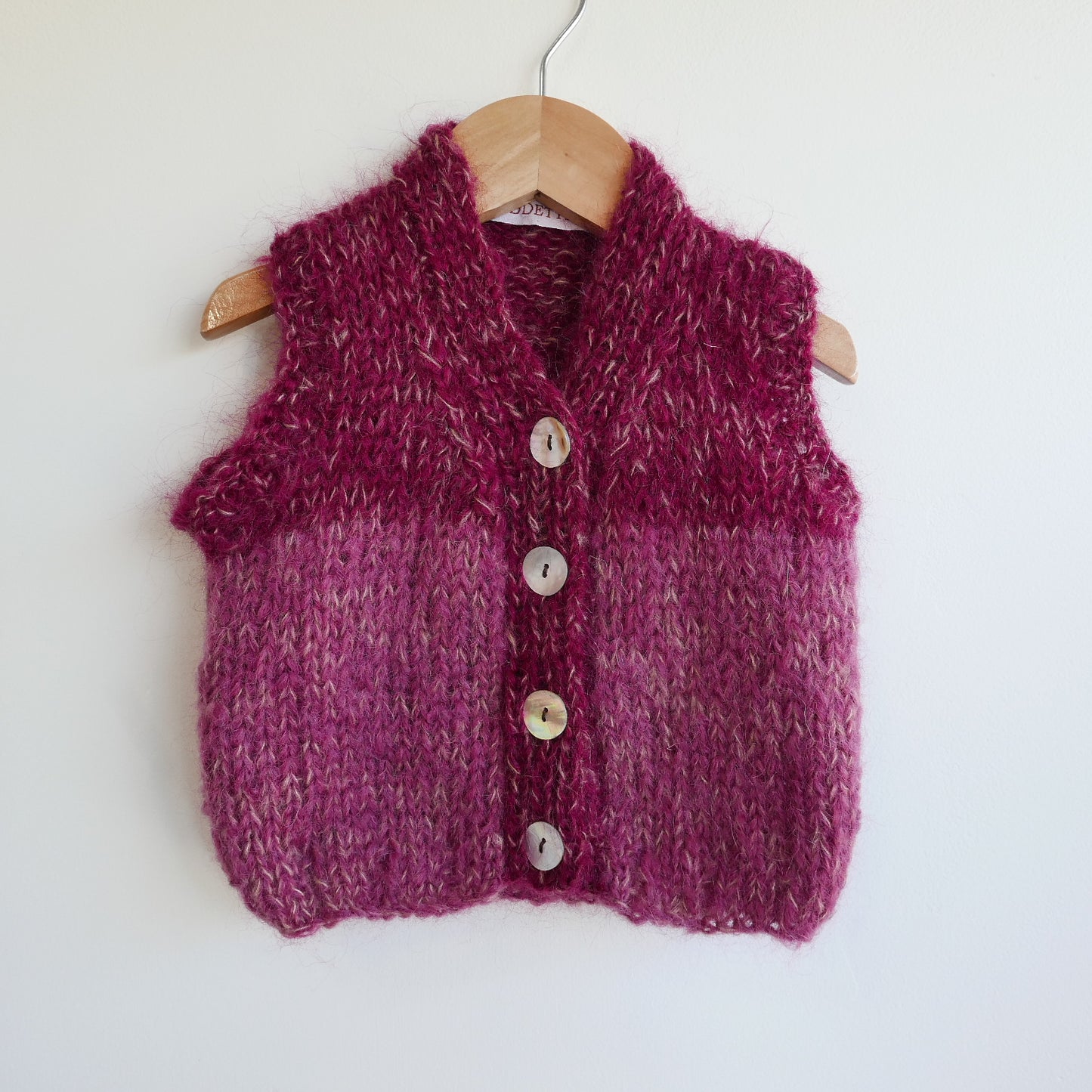 Hand knitted vest - Rhubarb