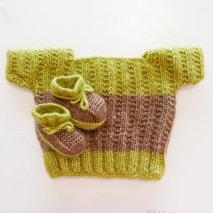Knitted T Shirt with Booties in Cocoa + Lime