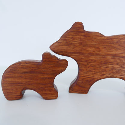 Wooden Grizzly Bear + Cub