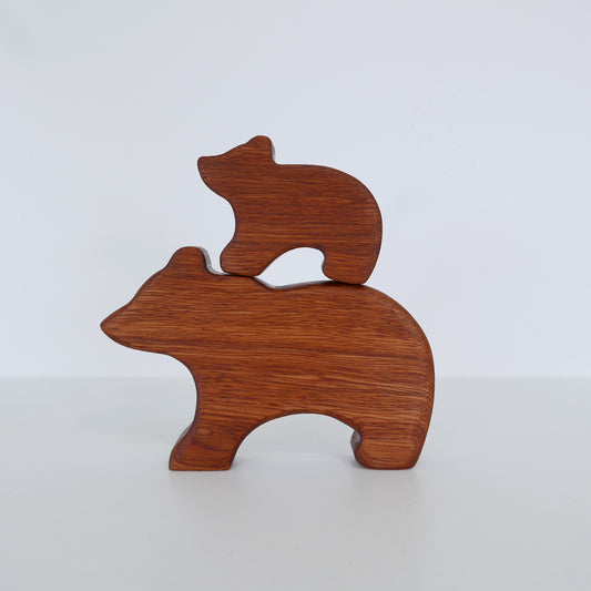 Wooden Grizzly Bear + Cub