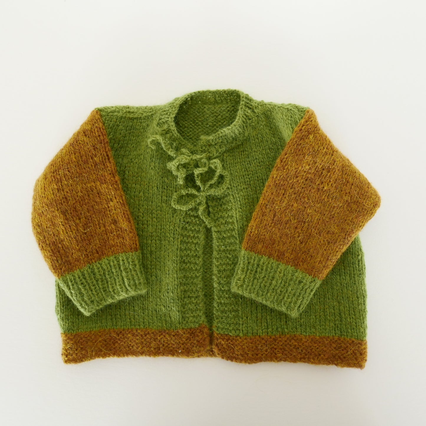 Knitted Cardigan in Green + Clay