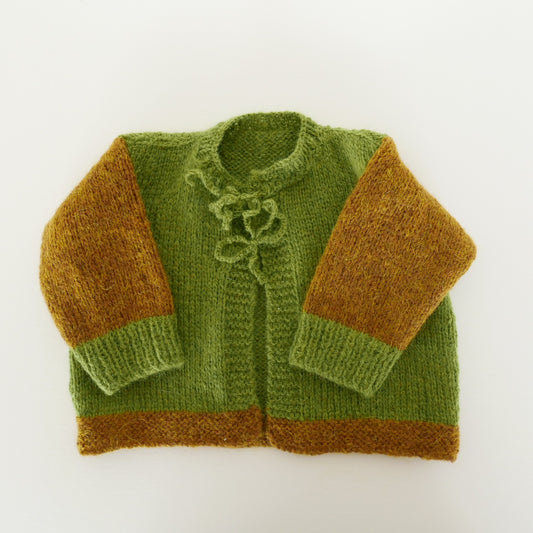 Knitted Cardigan in Green + Clay