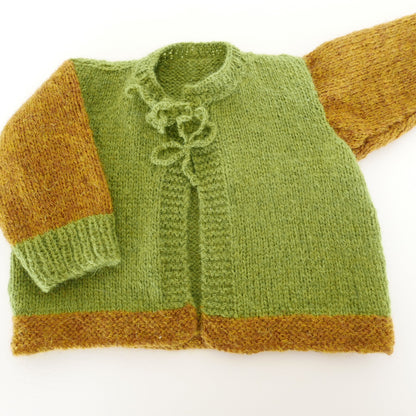 Knitted Cardigan in Green + Clay