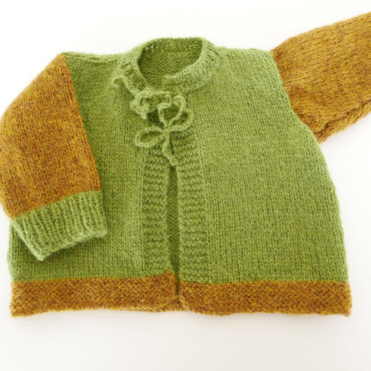 Knitted Cardigan in Green + Clay