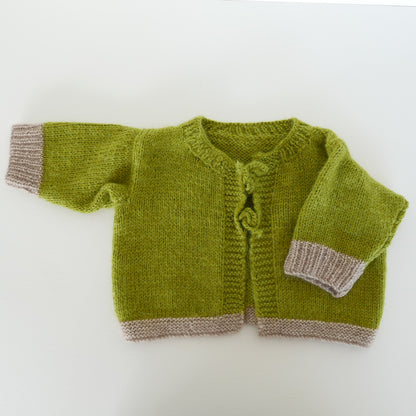 Knitted Cardigan in Lime + Oatmeal