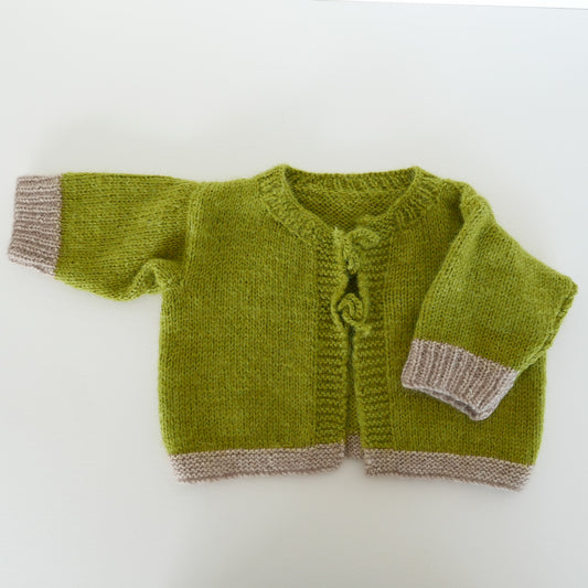 Knitted Cardigan in Lime + Oatmeal