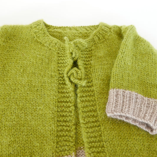 Knitted Cardigan in Lime + Oatmeal