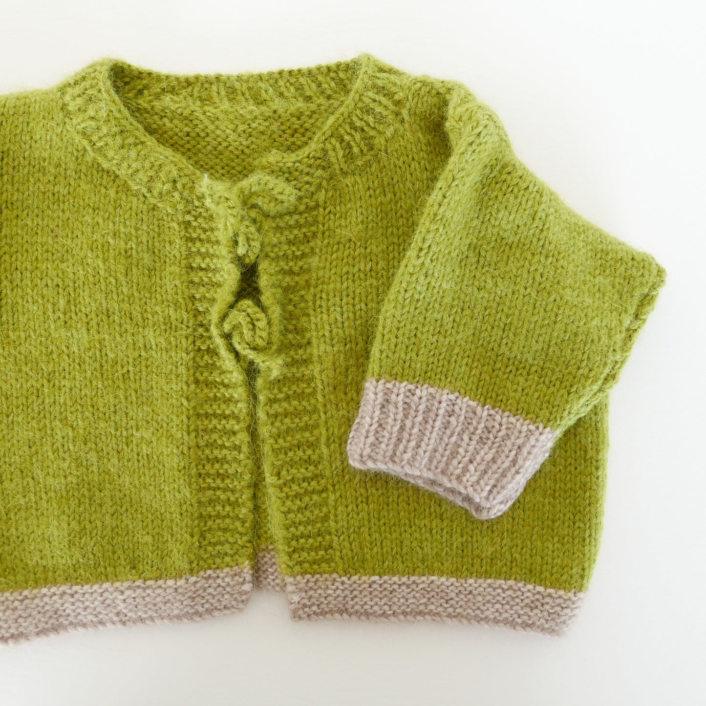 Knitted Cardigan in Lime + Oatmeal