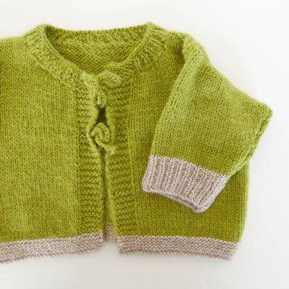 Knitted Cardigan in Lime + Oatmeal