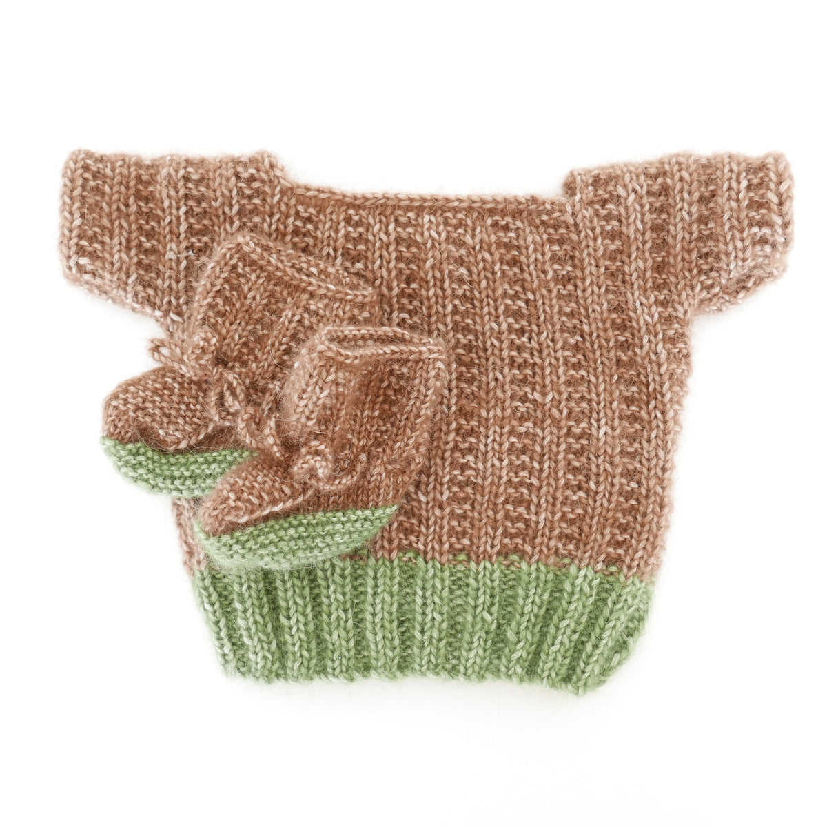 Knitted T Shirt with Booties in Cocoa + Green