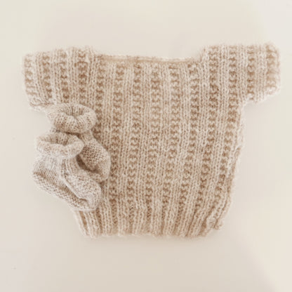 Knitted T Shirt with Booties in Oatmeal