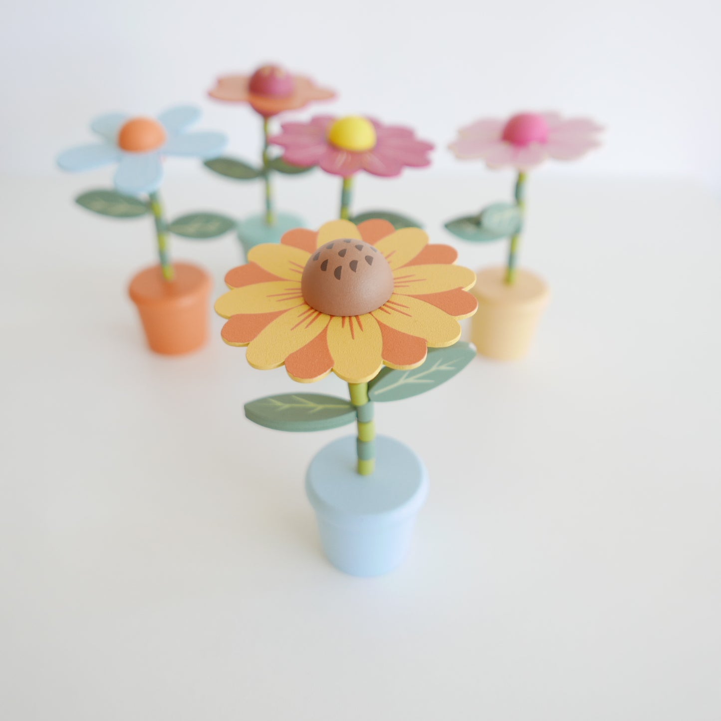 Push Puppet Flower wooden toys vitange for toddlers