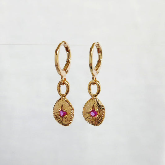 Sun Charm Earrings - Rose Pink