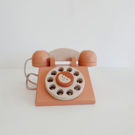 Wooden Toy telephone with a rotary dial