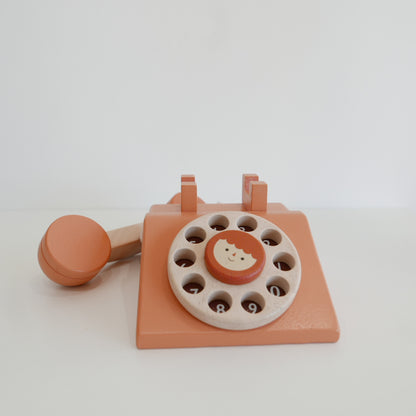 Wooden Toy telephone with a rotary dial
