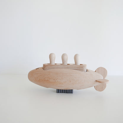 Wooden Submarine with figurines Handmade