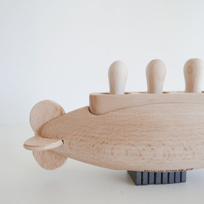 Wooden Submarine with figurines handmade