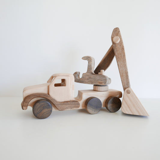 Wooden toy truck with a crane 